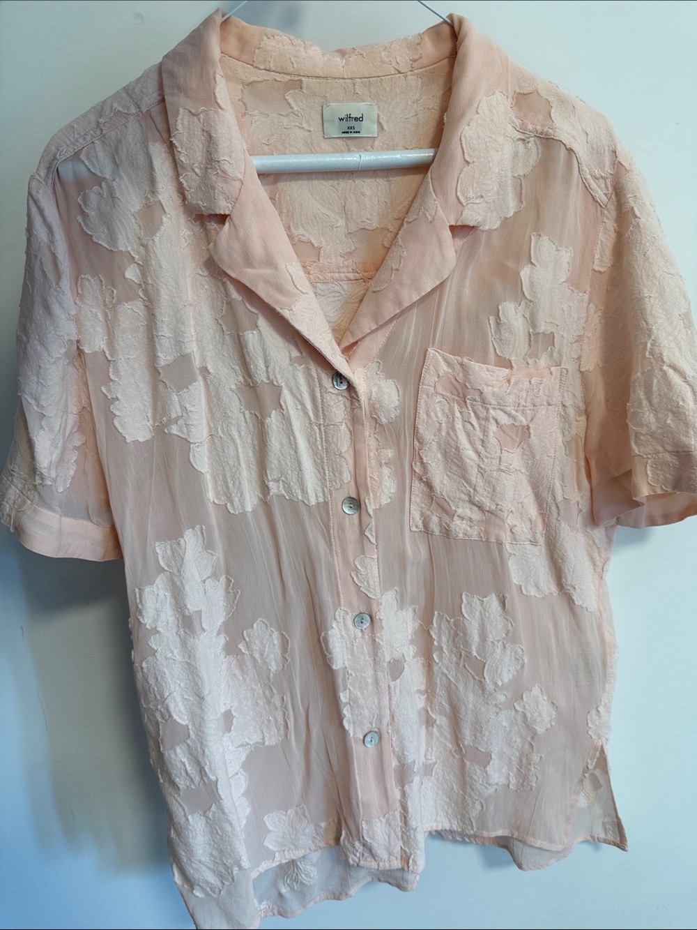 Wilfred Peach Textured Short-Sleeve Button-Down Shirt